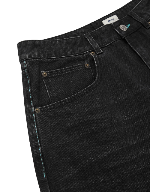 [Mmlg] DENIM WIDE BERMUDA PANTS (BLACK)