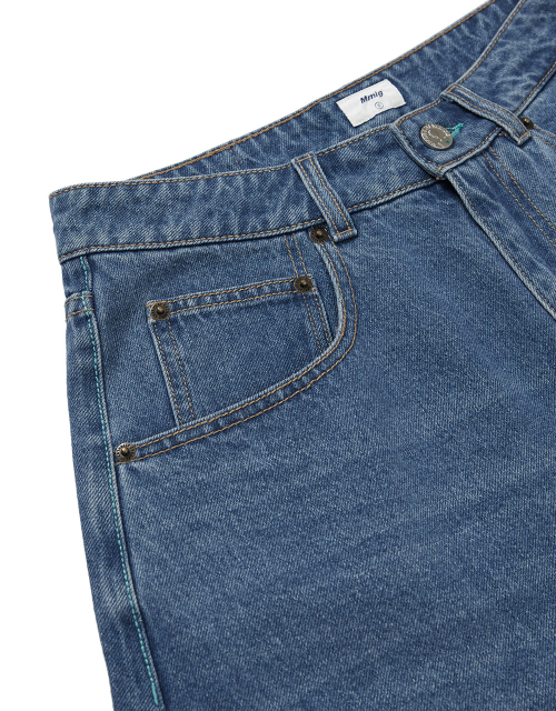 [Mmlg] DENIM WIDE BERMUDA PANTS (MID BLUE)