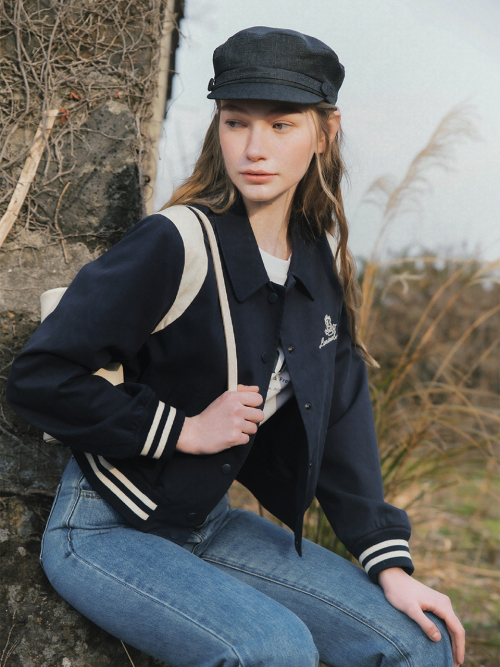 LOPE cotton bomber jacket_NAVY