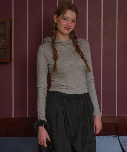 Corset Shirring Hoodi Gray
