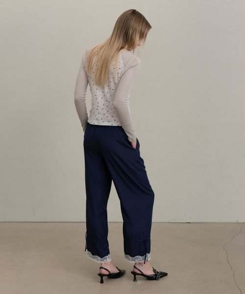 Lace Drawstring Two-way Pants - Navy
