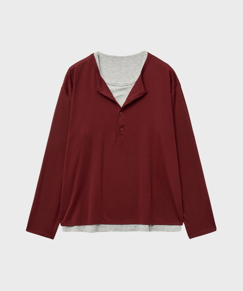 Многослойный лонгслив с вырезом хенли (Wine Grey)