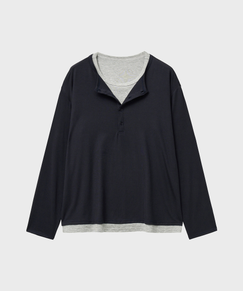 Многослойный лонгслив с воротом хенли (Navy Grey)