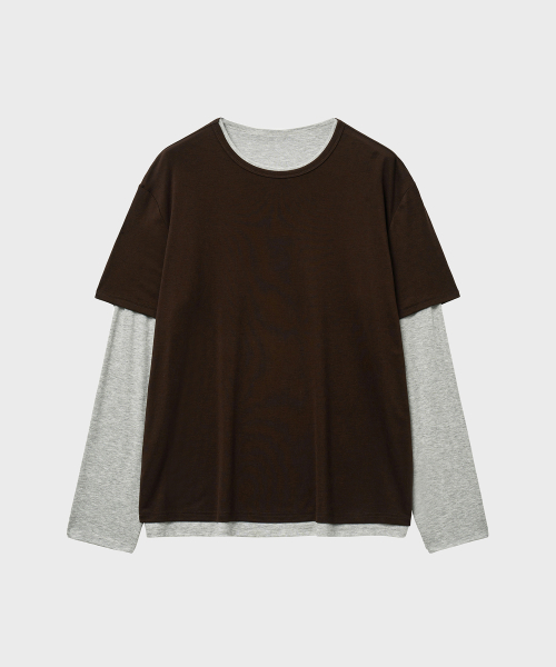 Многослойный лонгслив с половиной пуговиц (Brown Grey)