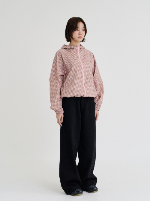 Check Hooded Windbreaker (Pink Brown)