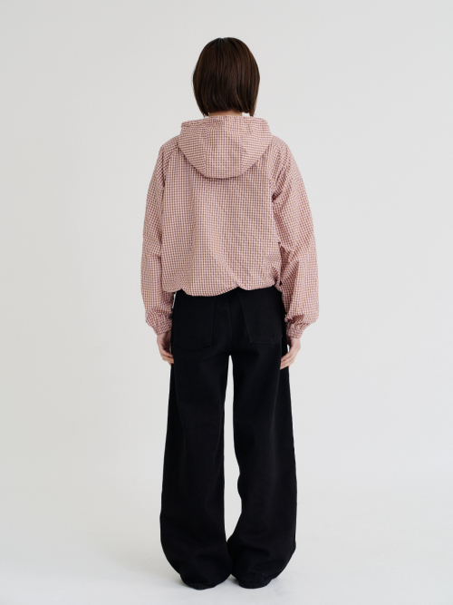 Check Hooded Windbreaker (Pink Brown)