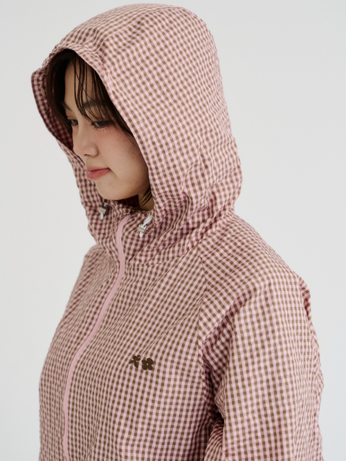 Check Hooded Windbreaker (Pink Brown)