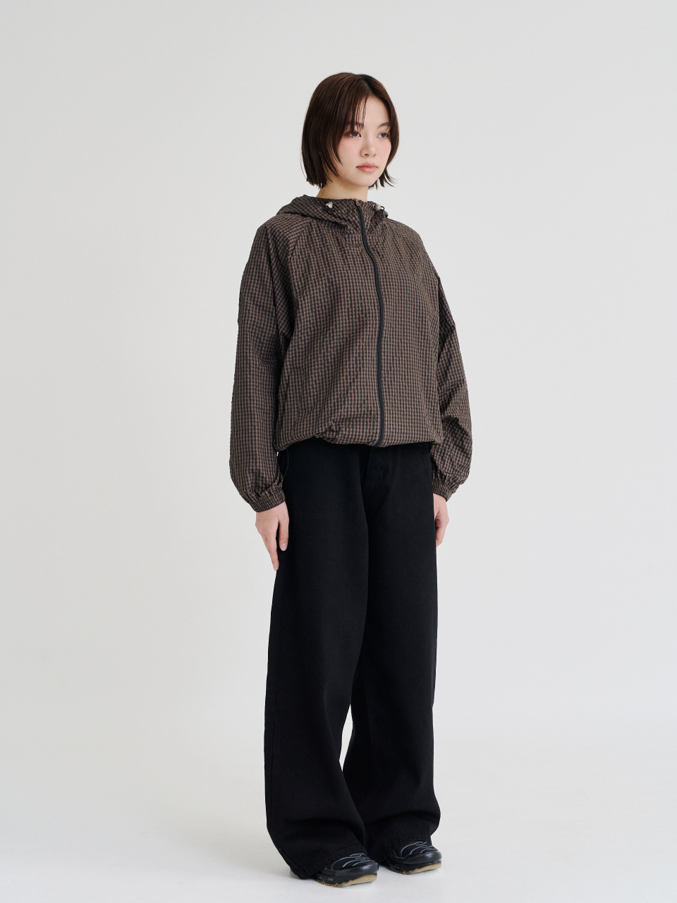 Check Hooded Windbreaker (Brown Black)