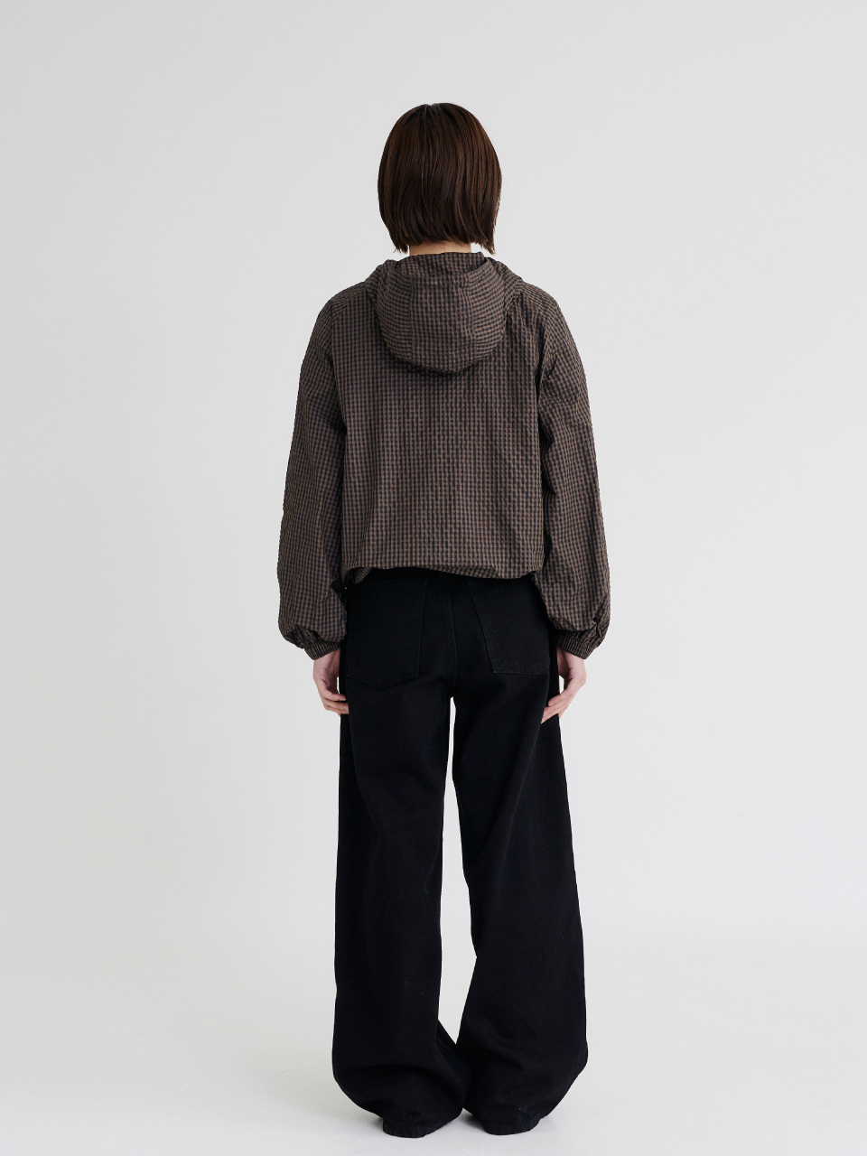 Check Hooded Windbreaker (Brown Black)