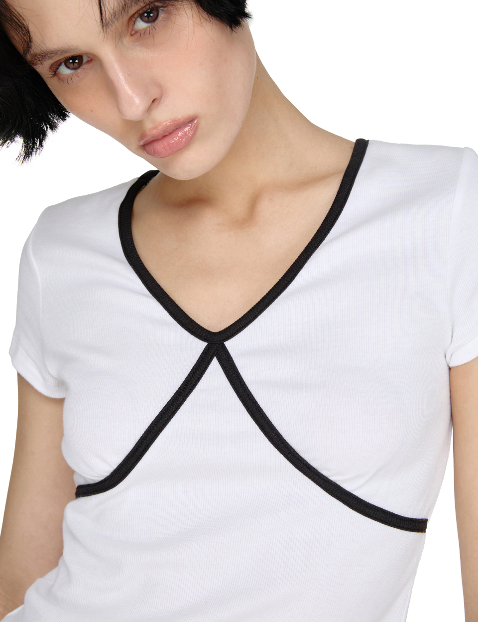 sunburnproject☆Colorblock V-Neck T-shirt MUSINSA | SUNBURN PROJECT Colorblock V-Neck T-shirt, WHITE