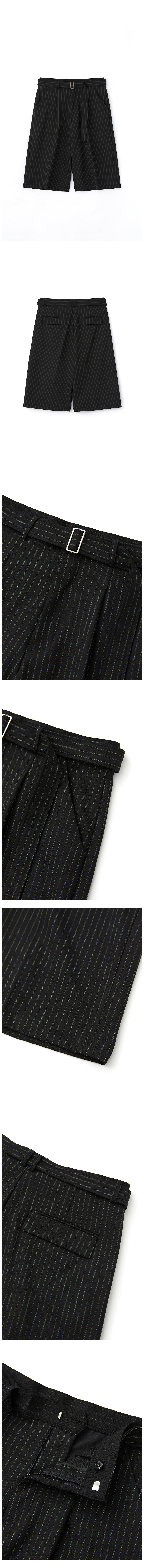 MUSINSA | DNSR Belted Stripe Bermuda Slacks Black