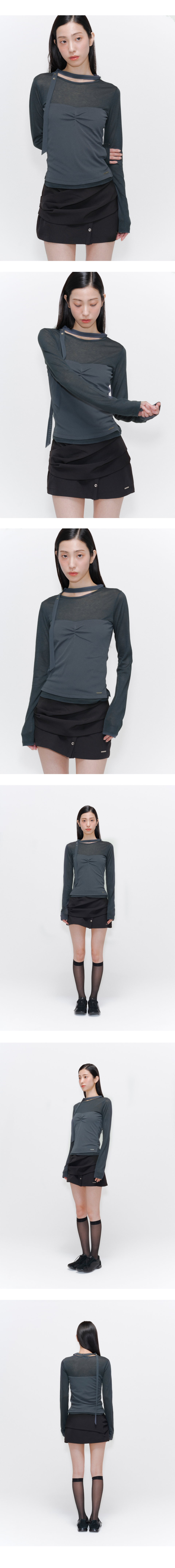 ◆MISEKI SEOUL◆ Sheer layered scarf long sleeves CHARCOAL M Sheer layered scarf long sleeves CHARCOAL - 미세키서울