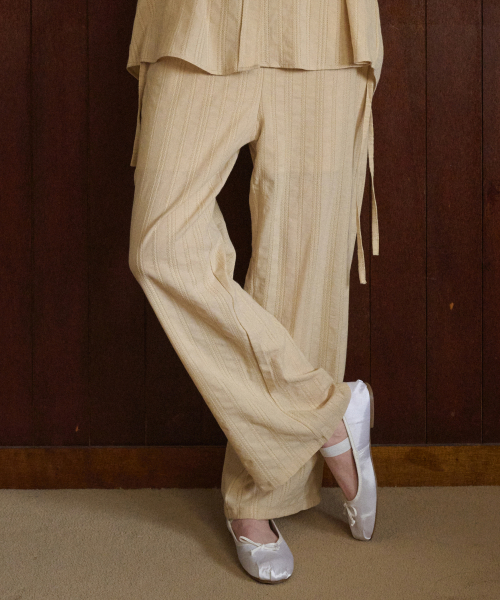 Rope-Wide Cotton Pants Beige