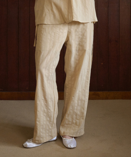 Rope-Wide Cotton Pants Beige