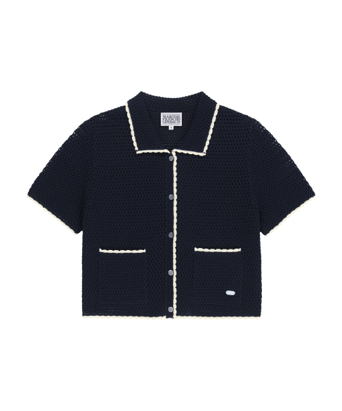 W CROCHET HALF KNIT CARDIGAN navy