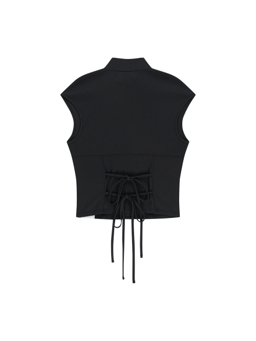 STRAPPY HALF-ZIP SLEEVELESS [BLACK]