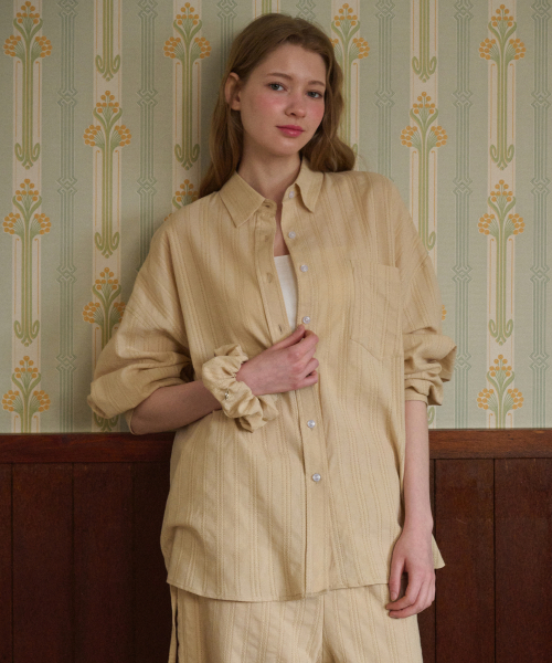 Rope-Wide Cotton Shirt Beige