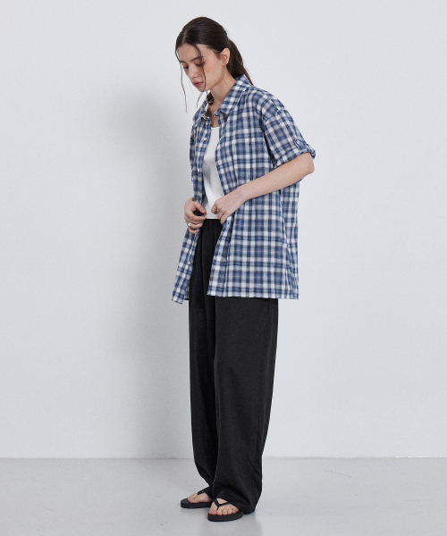 (Woman) Summer Semi-Wide Linen Pants_Black