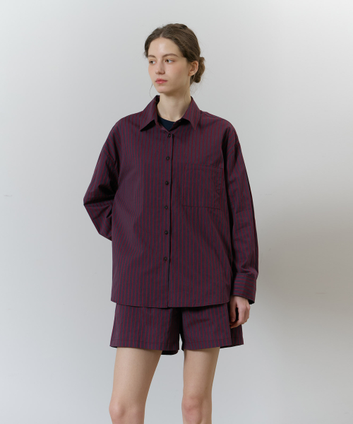 STRIPE PAJAMA SET_wine red (woman)