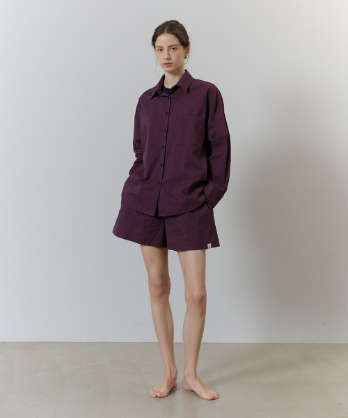 STRIPE PAJAMA SET_wine red (woman)