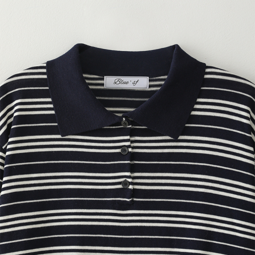 Длинный трикотажный лонгслив в полоску Resort - Navy