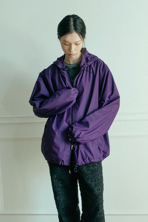 Ветровка с капюшоном в клетку_Purple