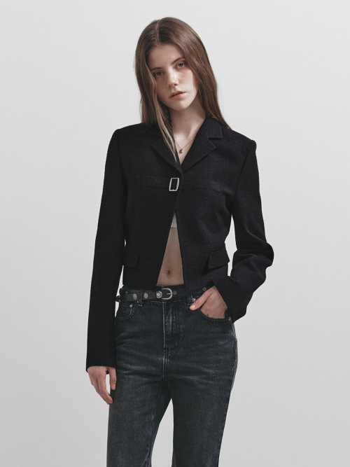 Buckle Crop Tweed Jacket in D/Navy VW5SJ072-24