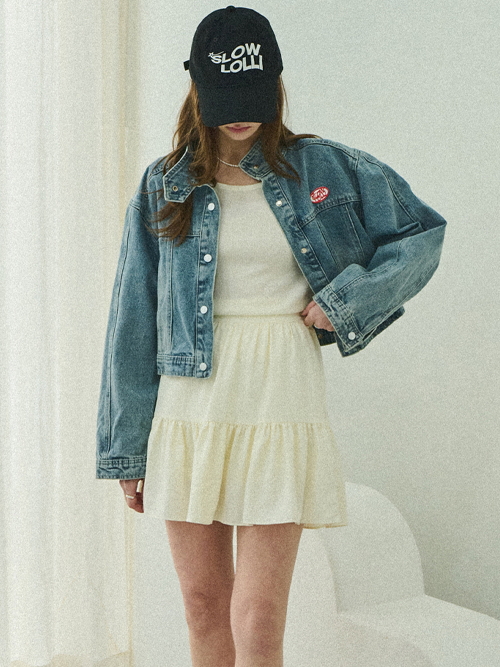 Biker cropped denim jacket - Mid Blue