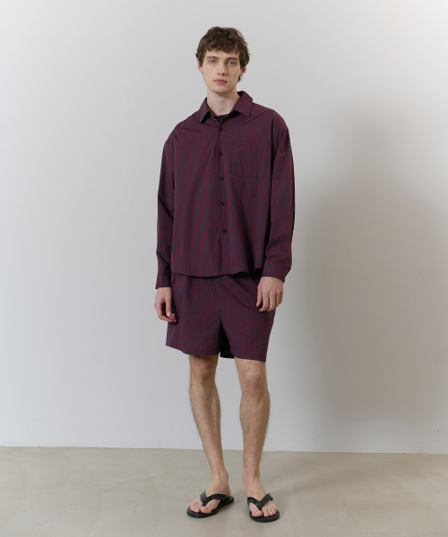 STRIPE PAJAMA SET_wine red (man)