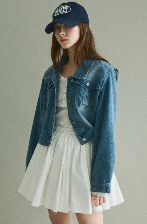 Washing denim lettering jacket - Mid blue