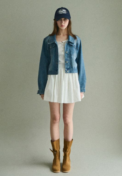 Washing denim lettering jacket - Mid blue