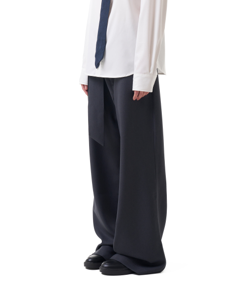 Belted Contrast Trousers (Dark Gray)