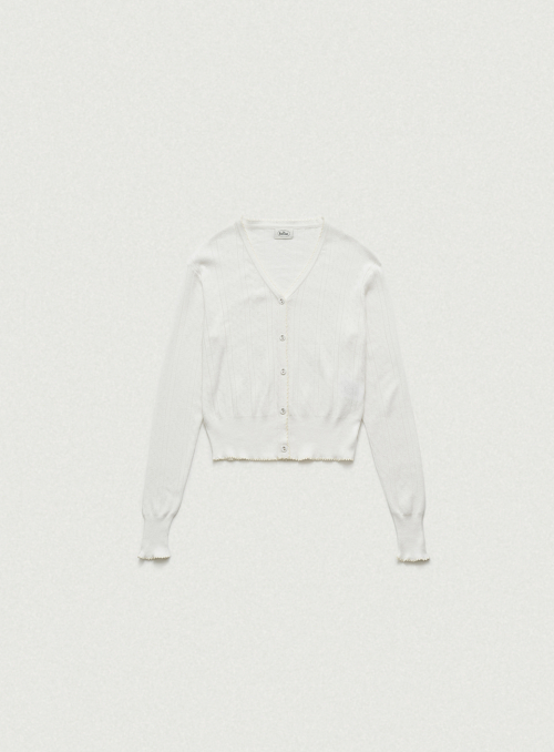Cotton Eyelet Knit Cardigan Ensemble With Sleeveless Top_Ivory
