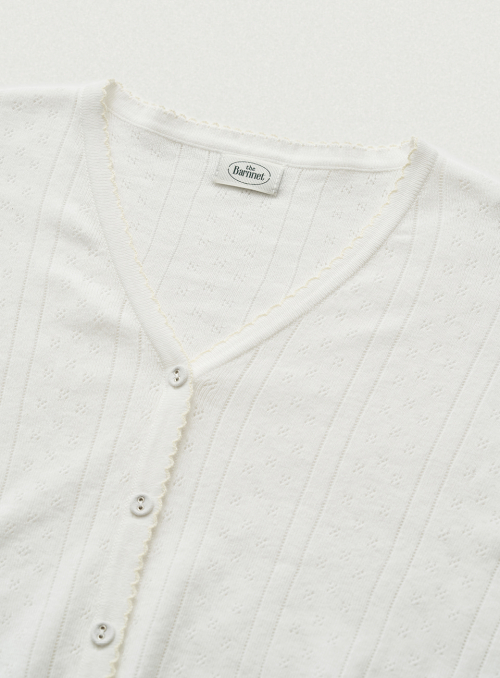Cotton Eyelet Knit Cardigan Ensemble With Sleeveless Top_Ivory