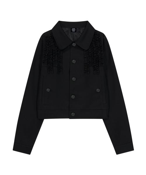 Frilled Button Jacket (Black)