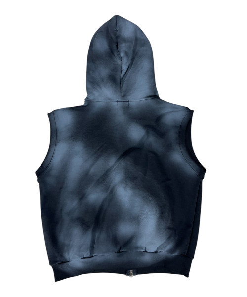 Spade Painting Sweat Hood Zip-up Vest ((Black))