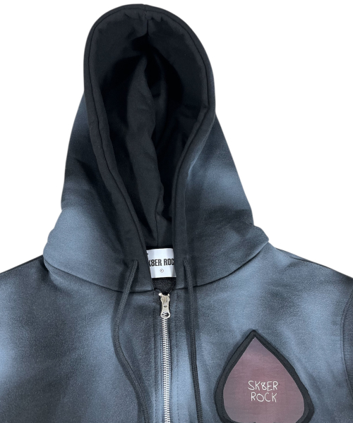 Spade Painting Sweat Hood Zip-up Vest ((Black))