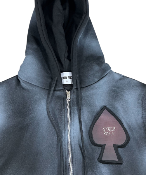 Spade Painting Sweat Hood Zip-up Vest ((Black))