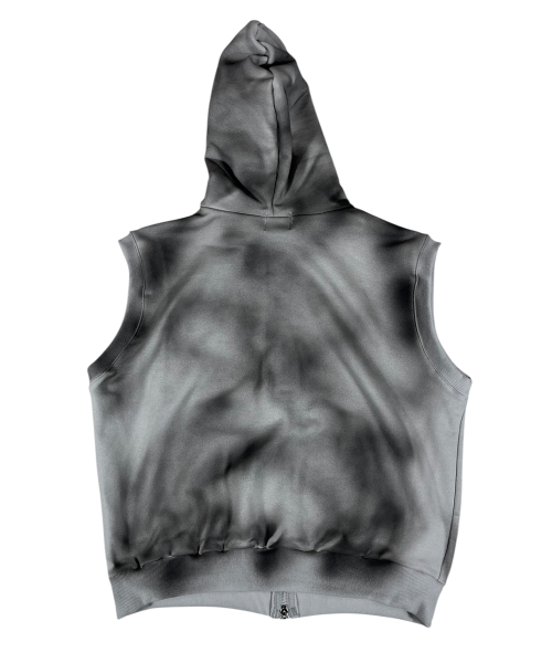 Spade Painting Sweat Hood Zip-up Vest ((Gray))