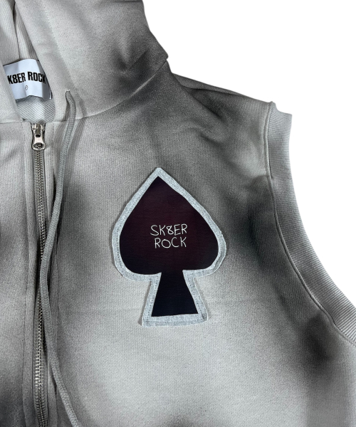 Spade Painting Sweat Hood Zip-up Vest ((Gray))