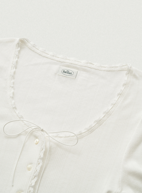 Ravioli Lace-Trim Button-Up Top_White