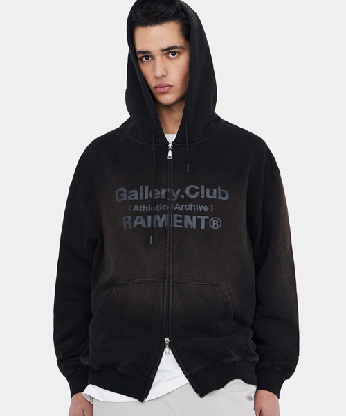 Худи на молнии с винтажной варкой Gallery Club_Black