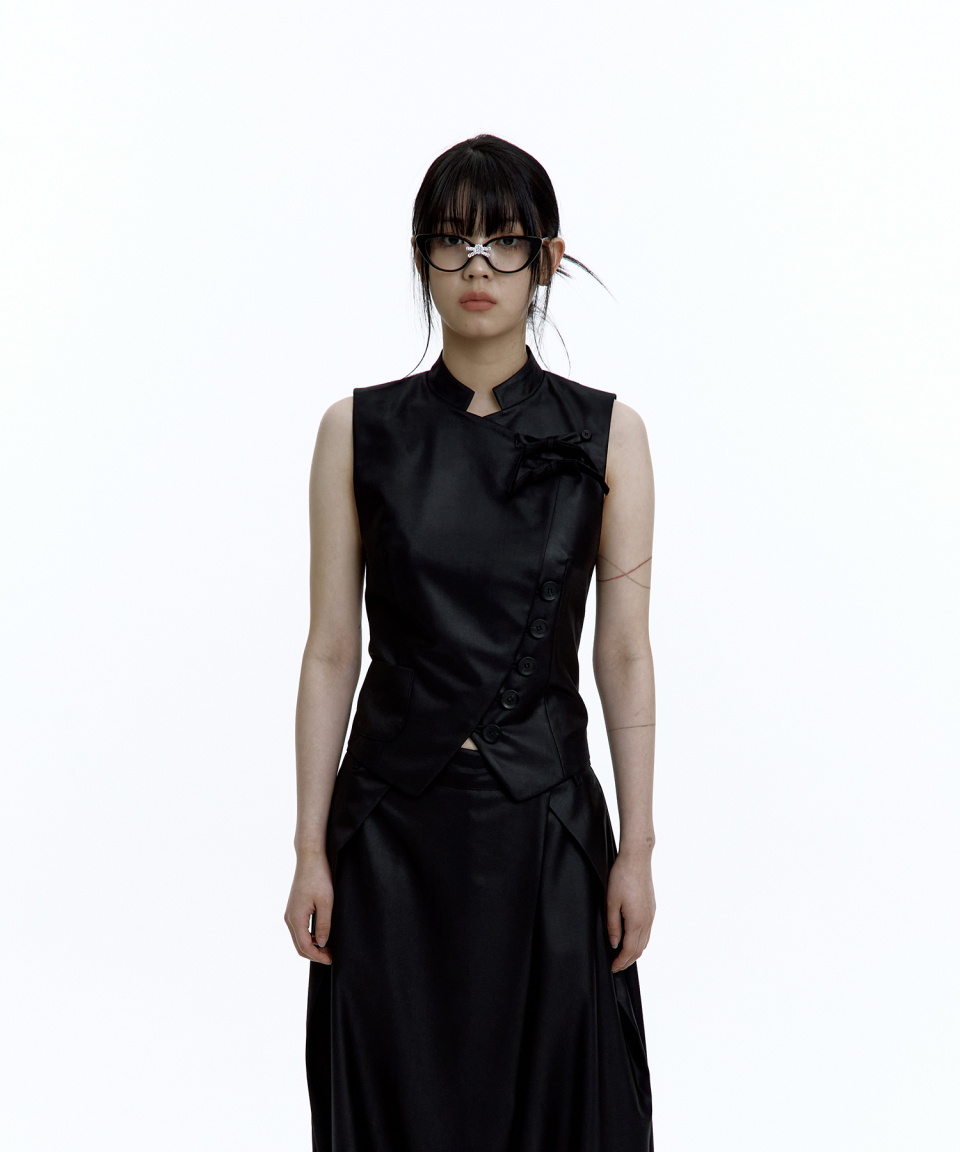 Preppy China Collar Vest Black 상세 이미지 1