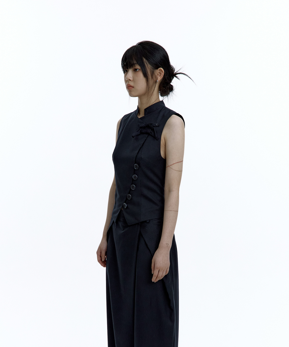 Preppy China Collar Vest Stripe 상세 이미지 2