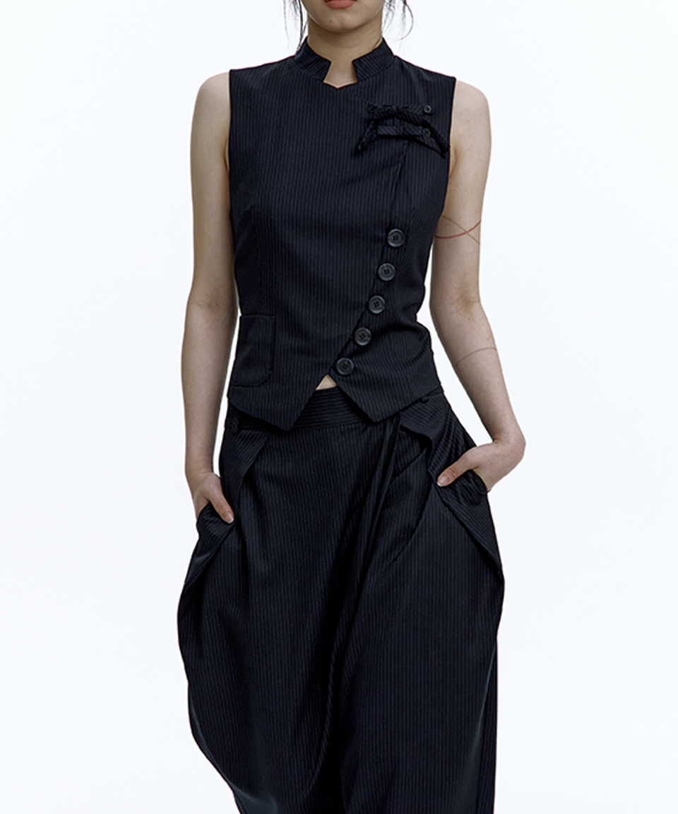 Preppy China Collar Vest Stripe 상세 이미지 6