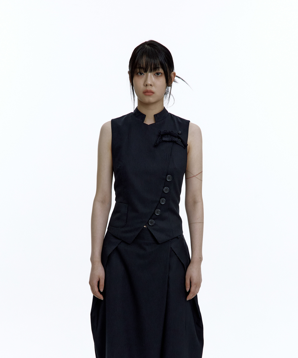 Preppy China Collar Vest Stripe 상세 이미지 1