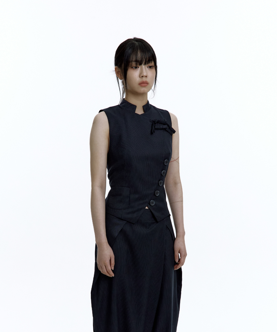 Preppy China Collar Vest Stripe 상세 이미지 5