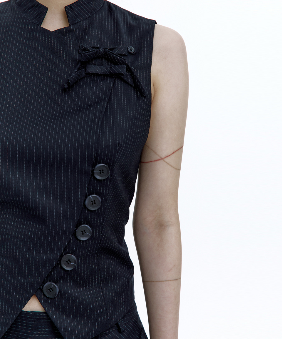 Preppy China Collar Vest Stripe 상세 이미지 7