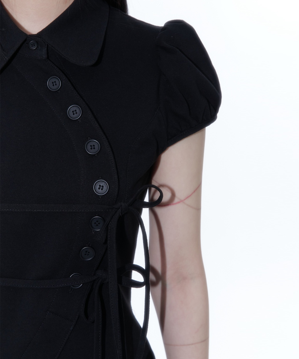 MUSINSA公式 | KASHIKO Puff Preppy Mini Dress Black