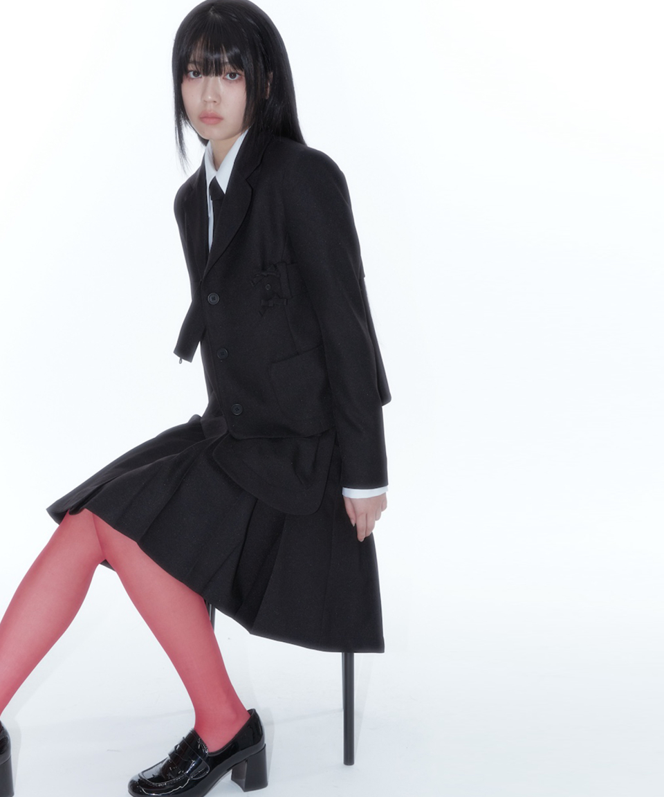[Kashiko] ★ Ribbon Belted Preppy Jacket KASHIKO] Ribbon Belted Preppy Jacket Black – SellerWork